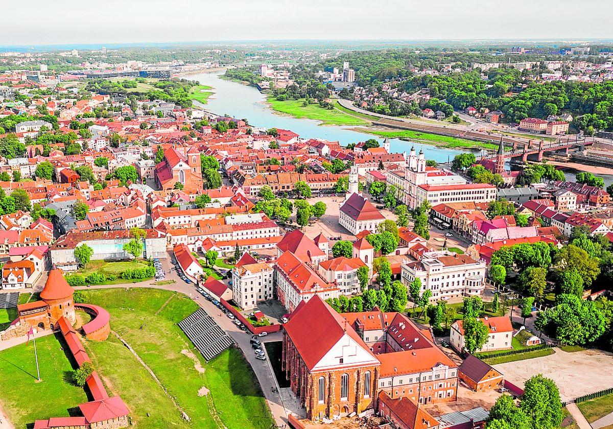 Aerial view of the city of Kaunas.