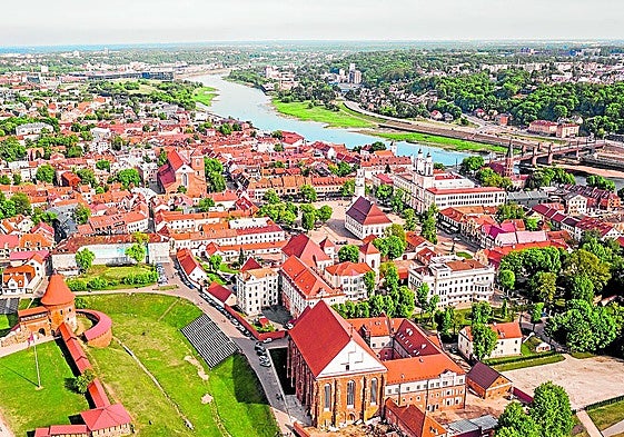 Aerial view of the city of Kaunas.