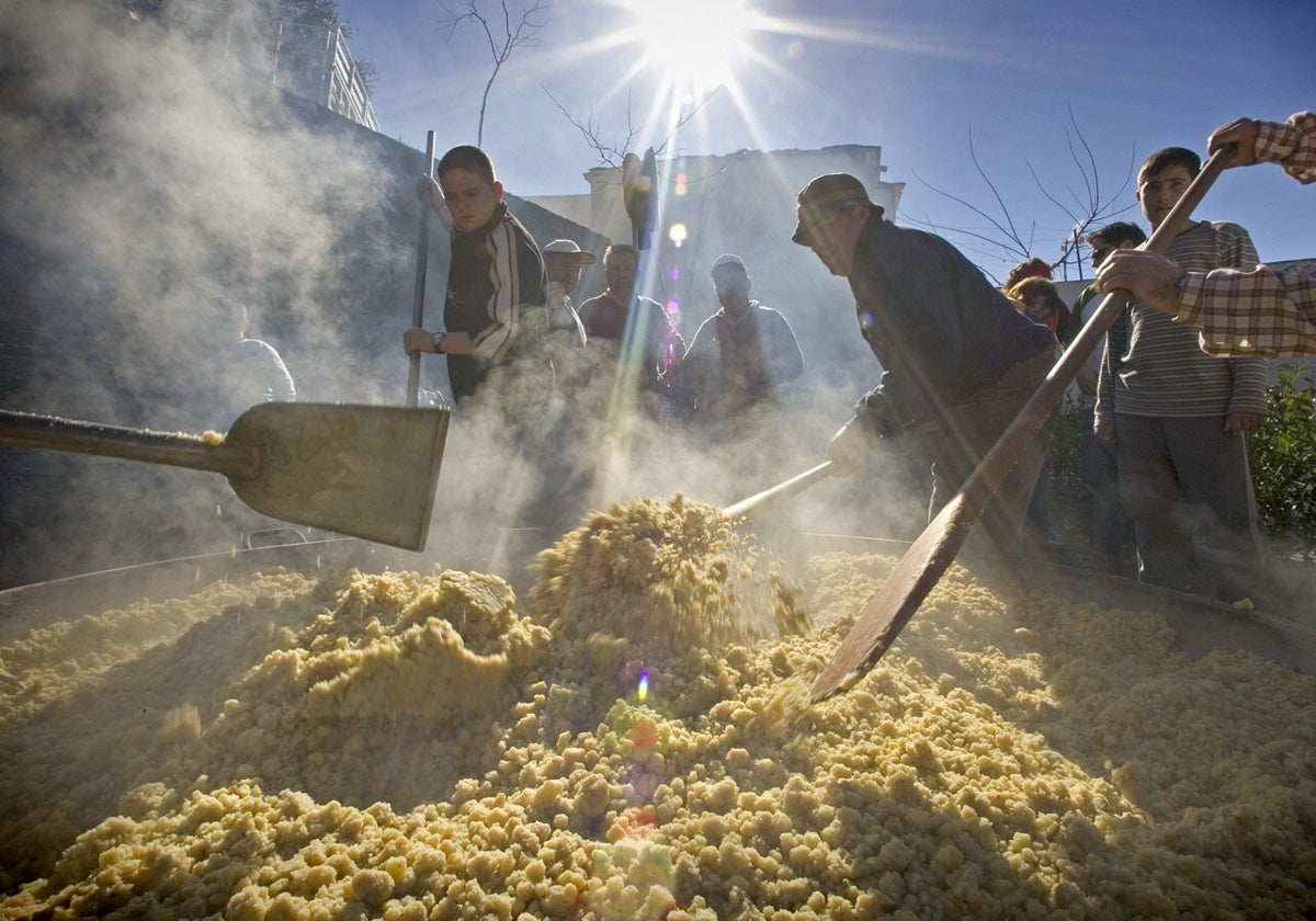 Traditional migas being prepared.