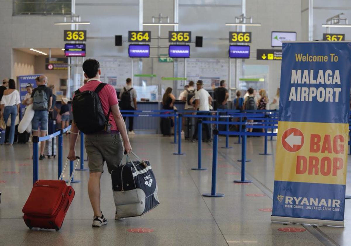 Ryanair check-in desks at Malaga airport.