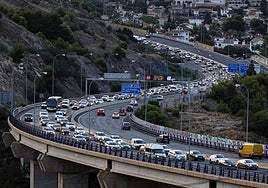 One of the frequent traffic jams on the Costa del Sol motorway between Rincón de la Victoria and Malaga.