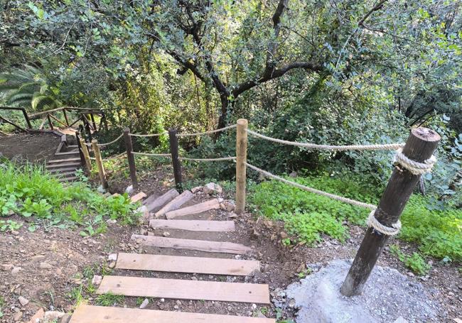 This stairway with wooden steps is the most physically demanding section.