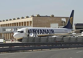 A Ryanair plane at Seville Airport.