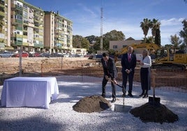 Juan Moreno laying the foundation stone.