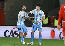 Dani Sánchez and Antoñito, Malaga's two goalscorers.