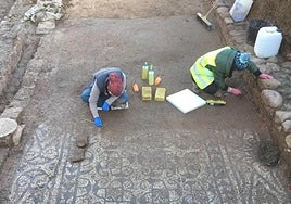 Mosaic of the porticoed perimeter corridor of the nymphaeum.