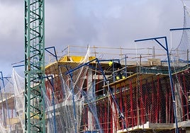 Construction workers on a building site in Teruel.