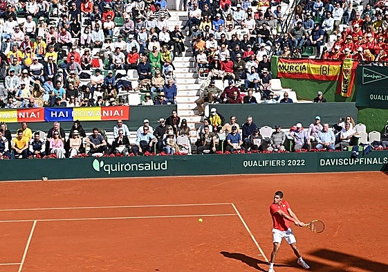 Spain's Carlos Alcaraz on court at Puente Romano during the 2022 Davis Cup qualifiers.