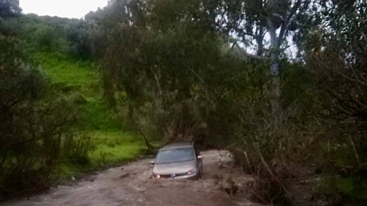This is the dramatic moment a car became trapped in a Malaga river