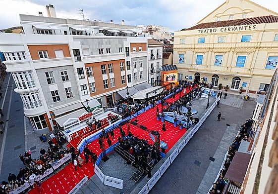 The red carpet outside Malaga's Cervantes theatre, the main venue for the film festival.
