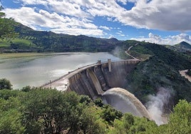View of Casasola dam's overflow outlet running on Tuesday morning.