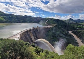 Casasola reservoir, north of Malaga city near Almogía, overflowing this week.