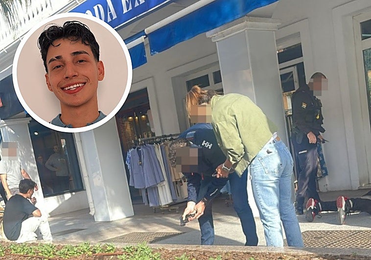 In the main picture, Fabian sits waiting for the police to take his statement while a firearm is recovered.