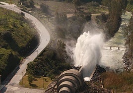 Archive image of reservoir in La Viñuela discharging water .