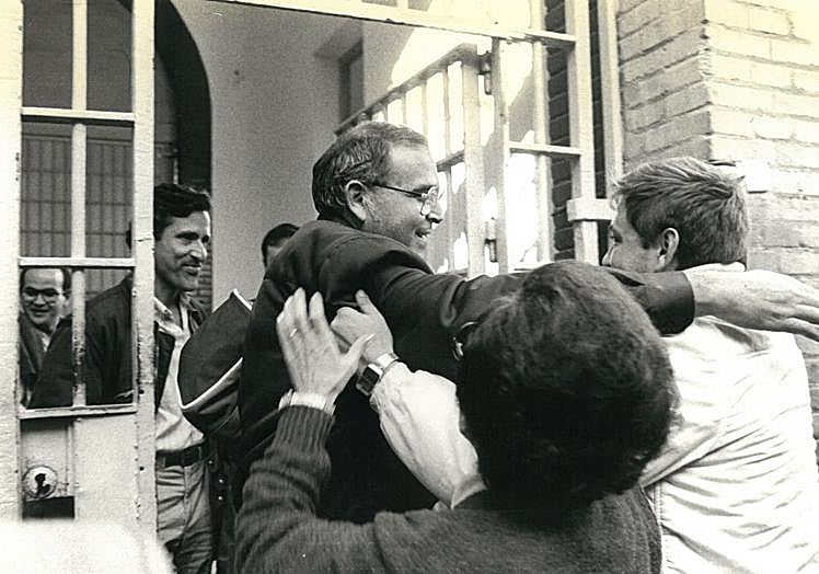 Doctors from an abortion clinic in Malaga leaving prison in the mid-1980s.