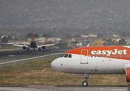 An easyJet plane waits to take off at Malaga Airport.