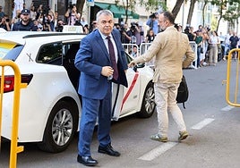 Santos Cerdán arrives at the Supreme Court in Madrid on Monday.
