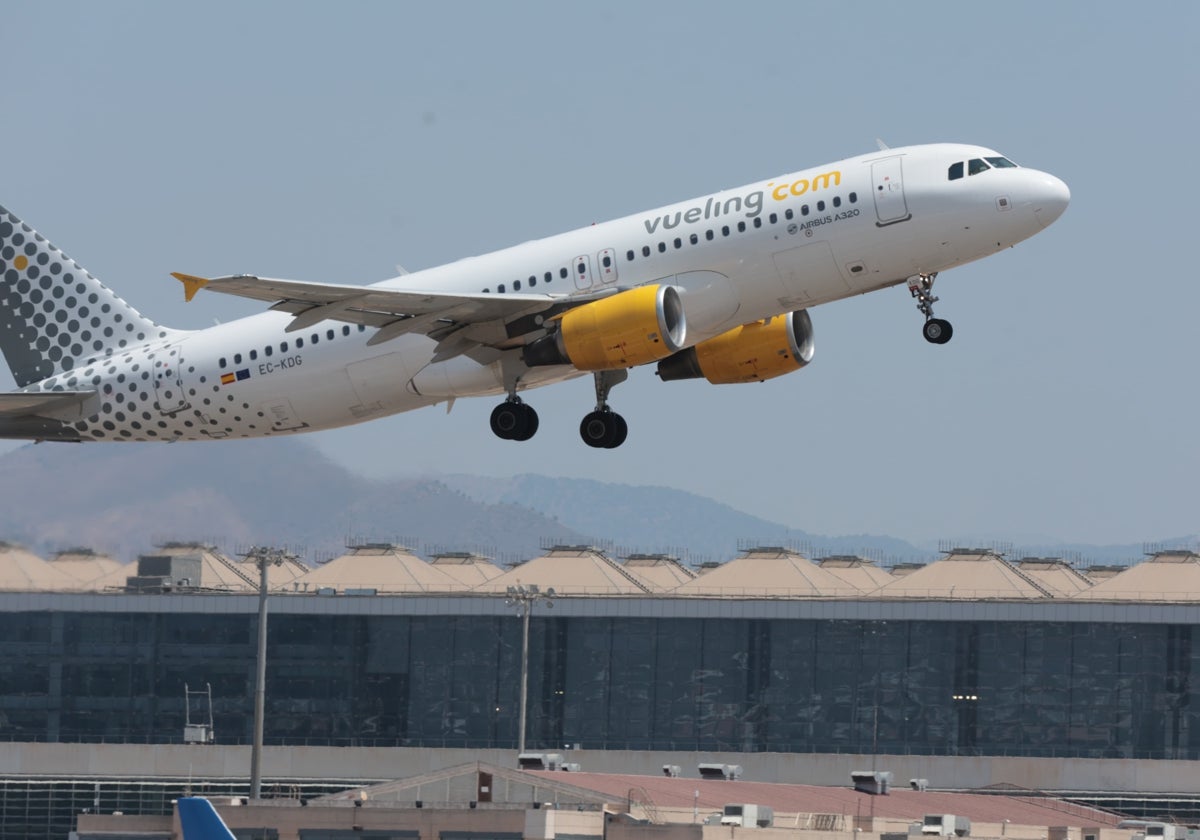 Vueling plane takes off from Malaga Airport.