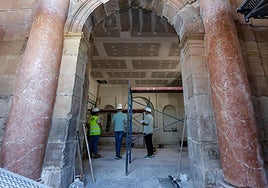 The work has restored the pinkish colour of the facade columns.