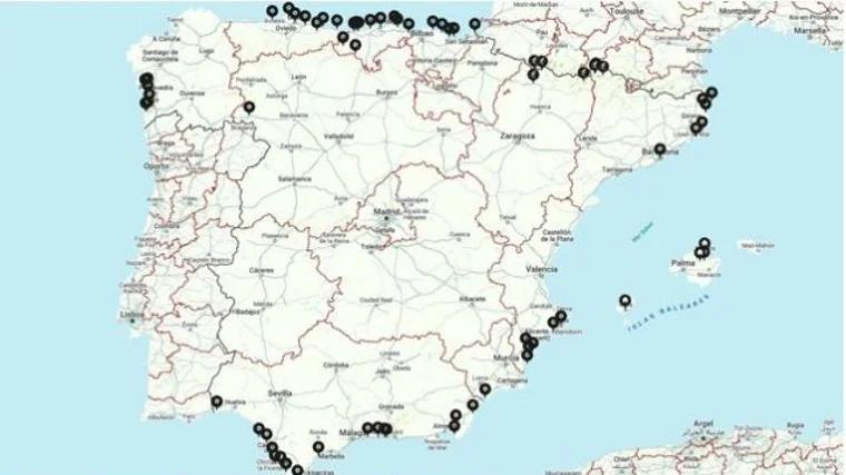 Map with the black spots for motorhomes.