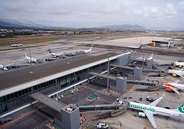 Aircraft parked at Malaga Airport, as seen from the control tower.