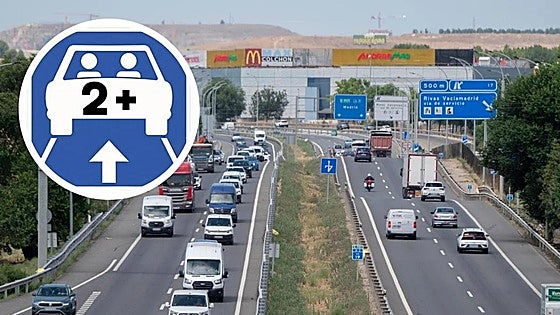 What does the new '2+' sign on roads in Spain mean and what is the fine for not complying with it?