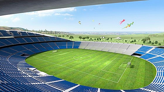 These are the bold plans for a new football stadium in Malaga city that were shelved in 2009 and have been gathering dust ever since