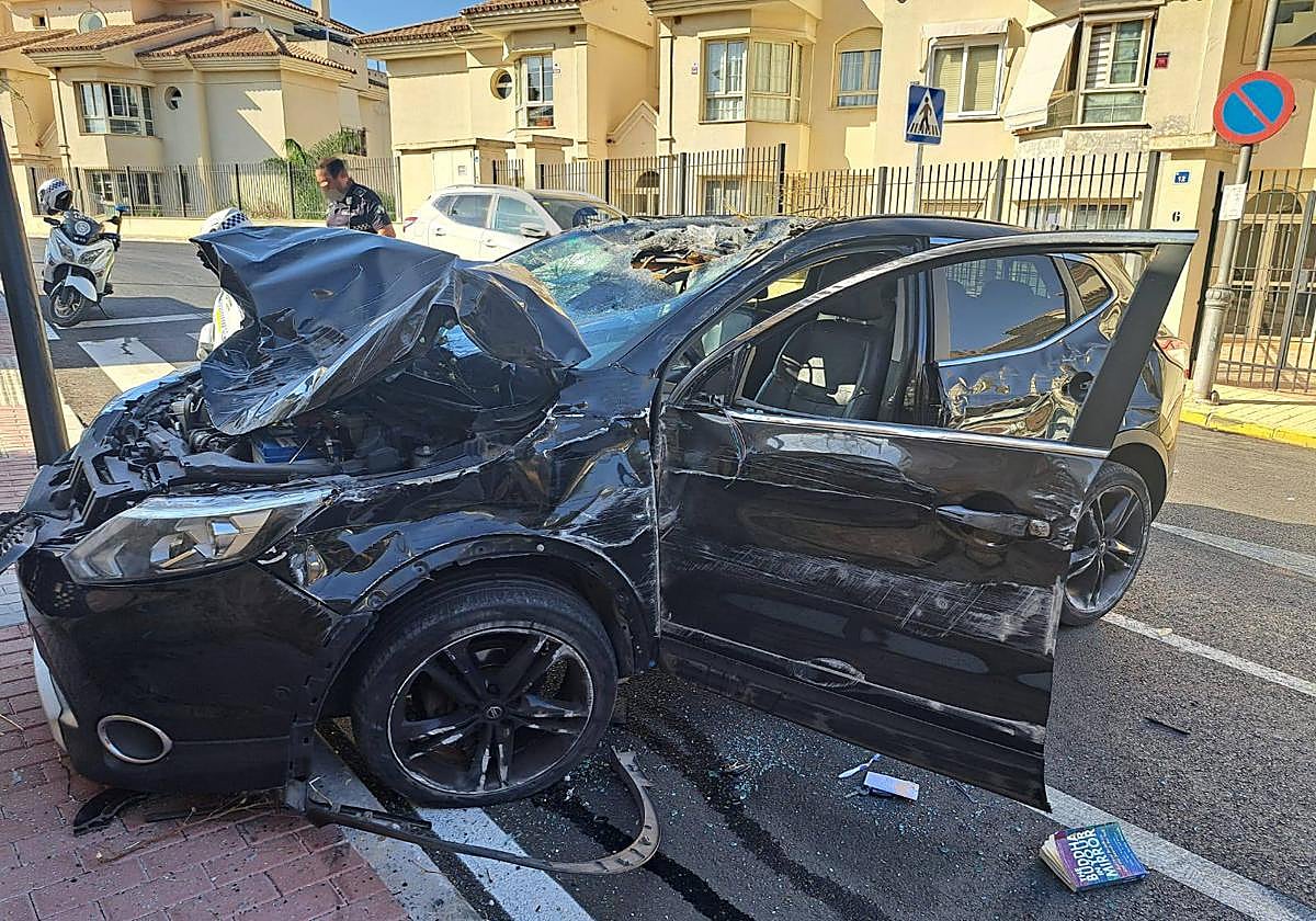 The crashed Nissan Qashqai that the wanted man tried to flee from.