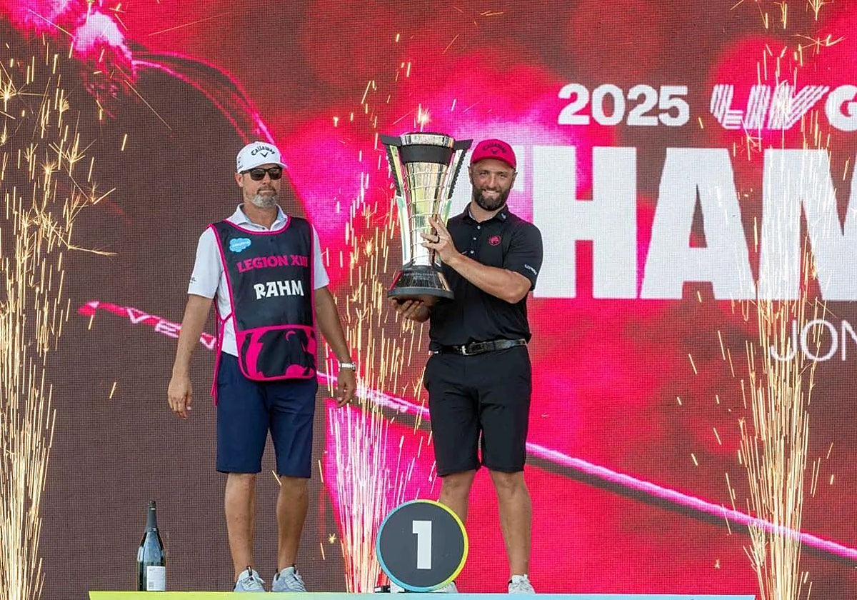 Spain's Jon Rahm celebrates his win in Indianapolis.