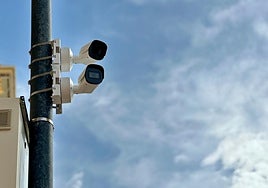 Two of the video surveillance cameras that have been installed in the main points of the town.