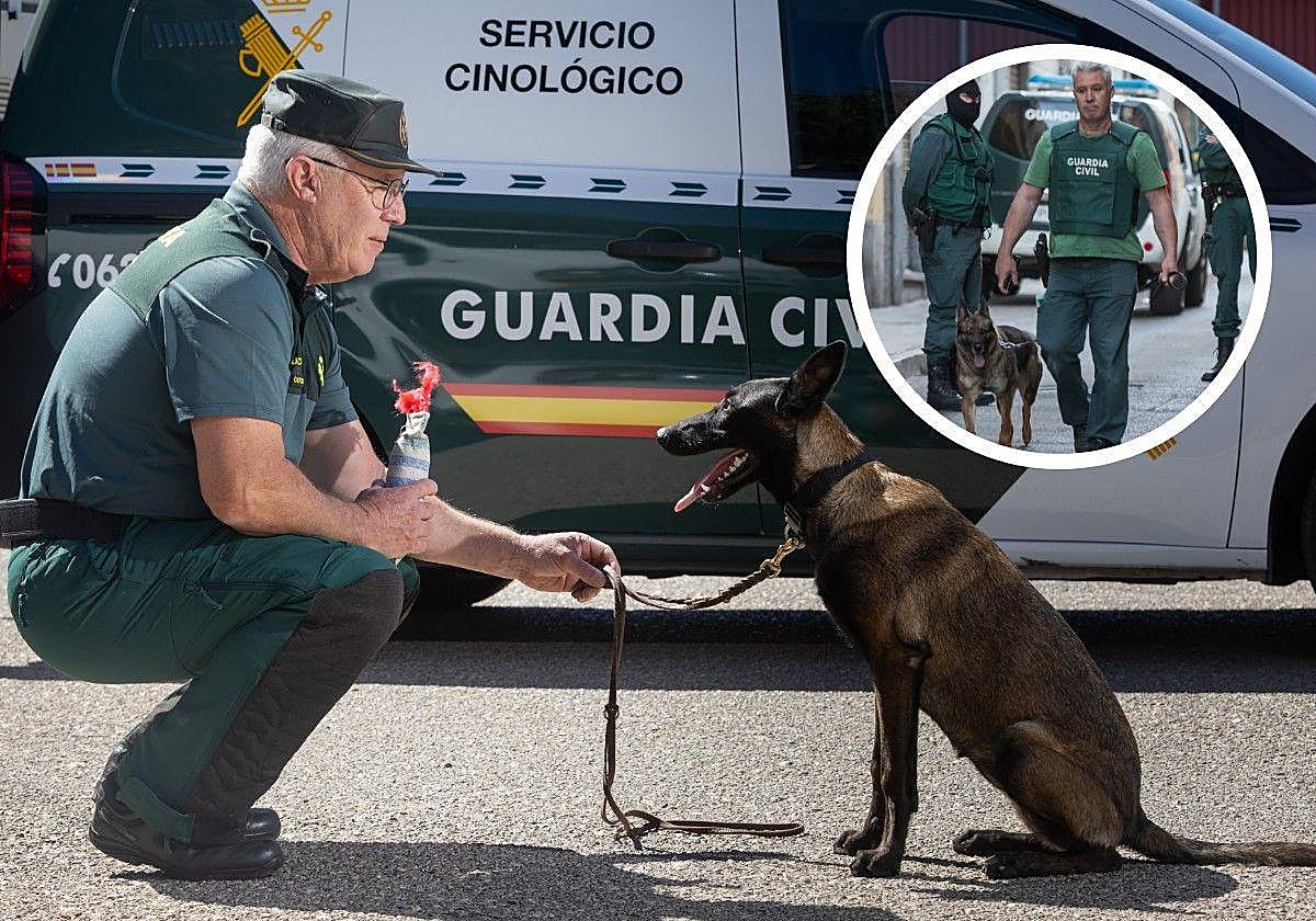 Juan de Dios and Sally, who he is training. In the small picture, the officer taking part in a police operation twenty years ago.