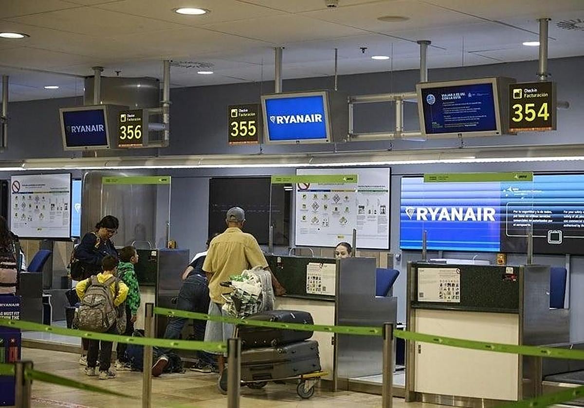 Ryanair counters at Madrid-Barajas airport.