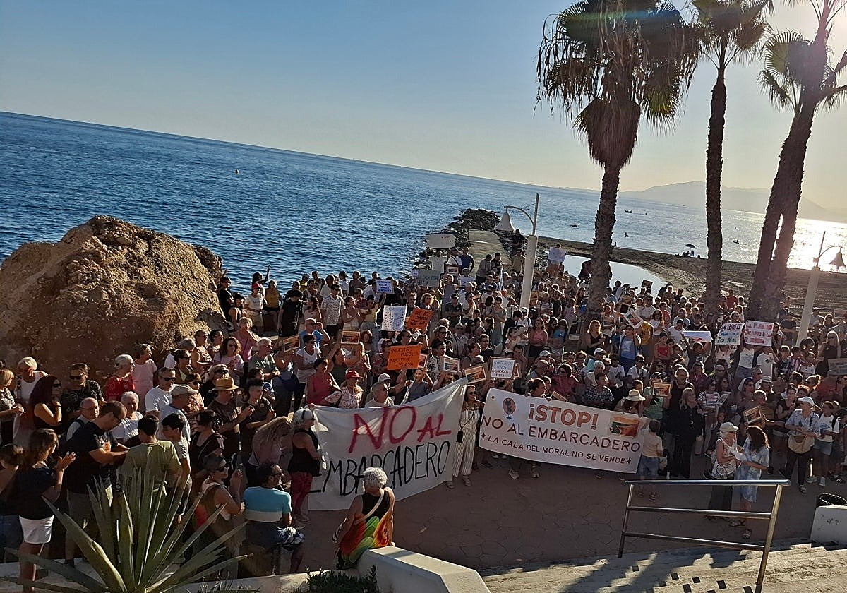 Protesters gathered on La Cala del Moral beach on Friday.