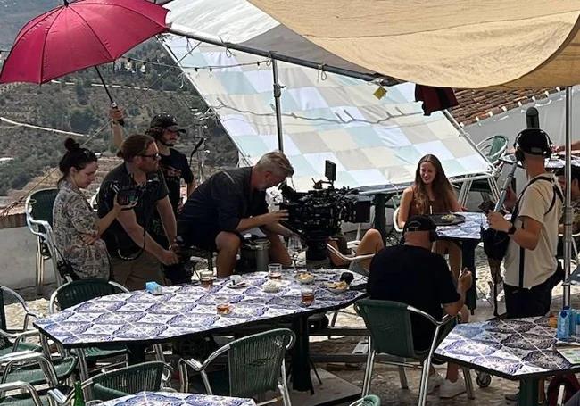 Filming at the El Mirador de Frigiliana restaurant, one of the locations for Mango.