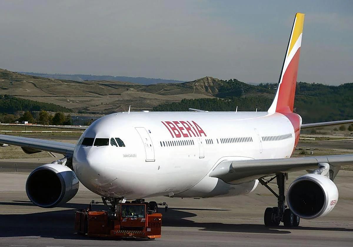 An Iberia plane at Barajas Airport.