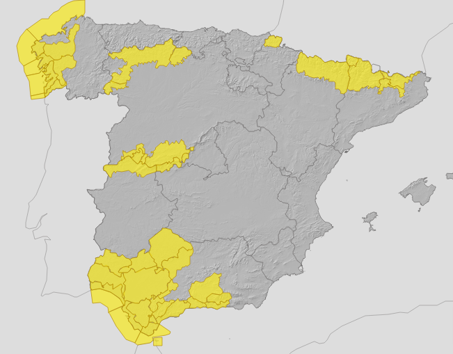 Areas of Spain that face weather warnings this Friday 14 November 2025.