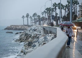 A woman walks along the seafront in Malaga.