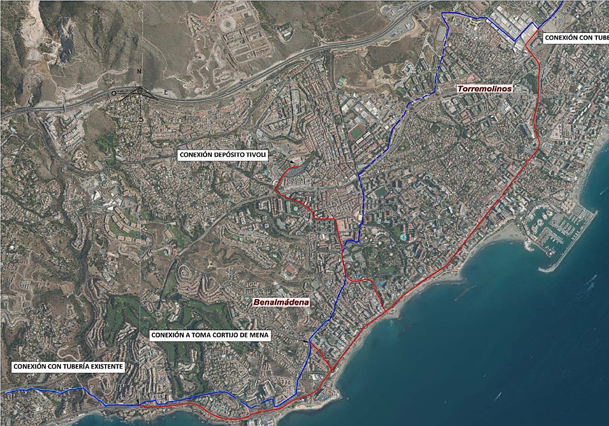 Image of the new water supply route linking Torrequebrada and El Pinillo.