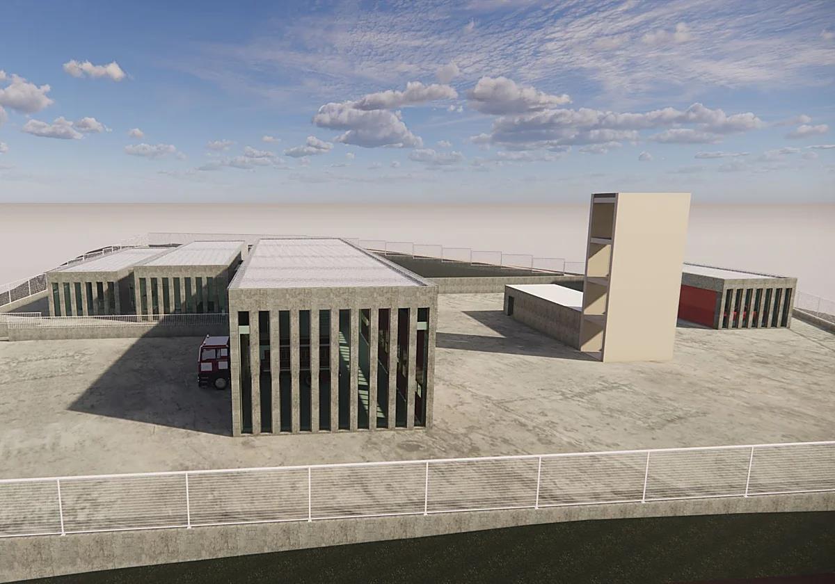 What the new fire station in Álora-Pizarra, which is now more than 60% complete, will eventually look like.