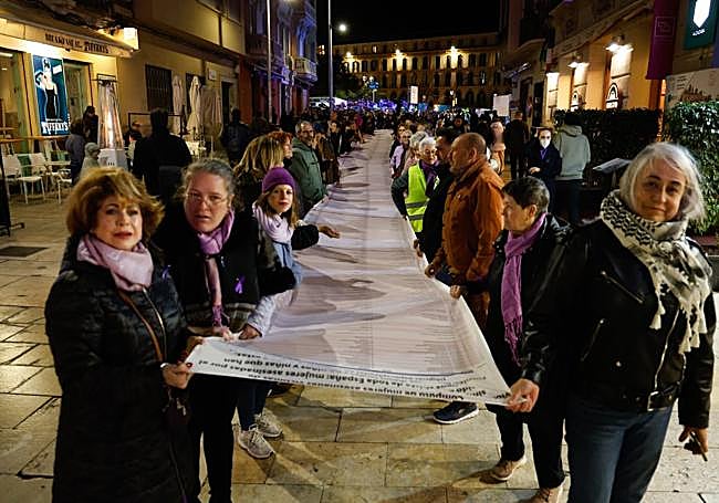 The banner with the names of all the women murdered by their partners or former partners in Spain since the official cou