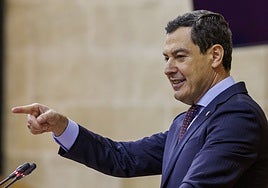 Juanma Moreno, during a moment of his speech.