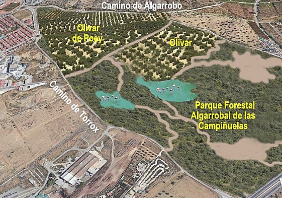 Aerial image showing the design of the park proposed by the ecologists in Vélez-Málaga.