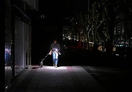 A woman and her dog in Madrid on 28 April when the whole country was left without power.