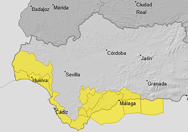 Weather alerts for Saturday in the south of Spain.