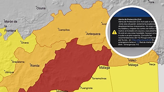 Warnings sound on mobile phones as red 'extreme danger' weather alert issued for 27 municipalities in Malaga and along Costa del Sol