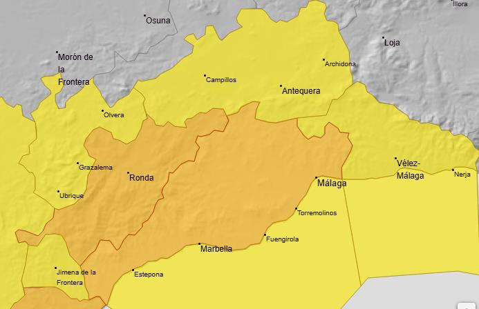 The weather alerts in place in Malaga province this Saturday, 27 December 2025.