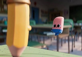 The pencil and the eraser, the two main protagonists of the short film Homework.