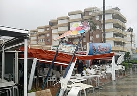 Collapsed advertising panel on the promenade in Torrox.