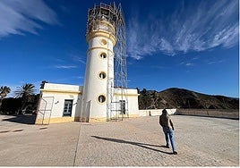 The Sacrafit lighthouse undergoing maintenance work.