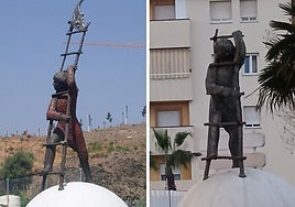 Before and after images of the sculpture